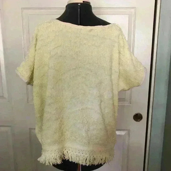 Handmade VTG light yellow chenille boatneck top with fringe best fits XL - Picture 4 of 4
